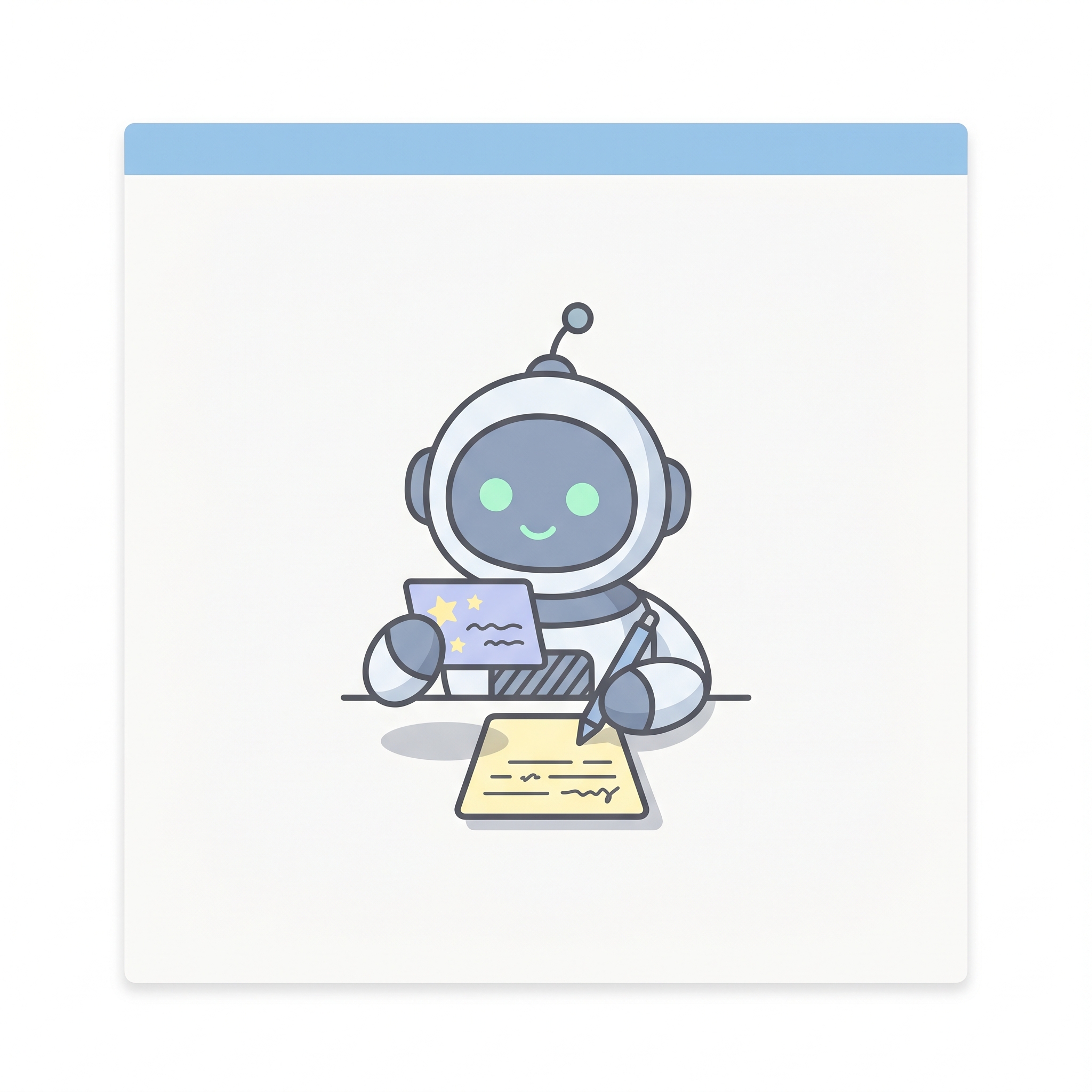 Pip reading a review card with stars on it, drafting a reply.