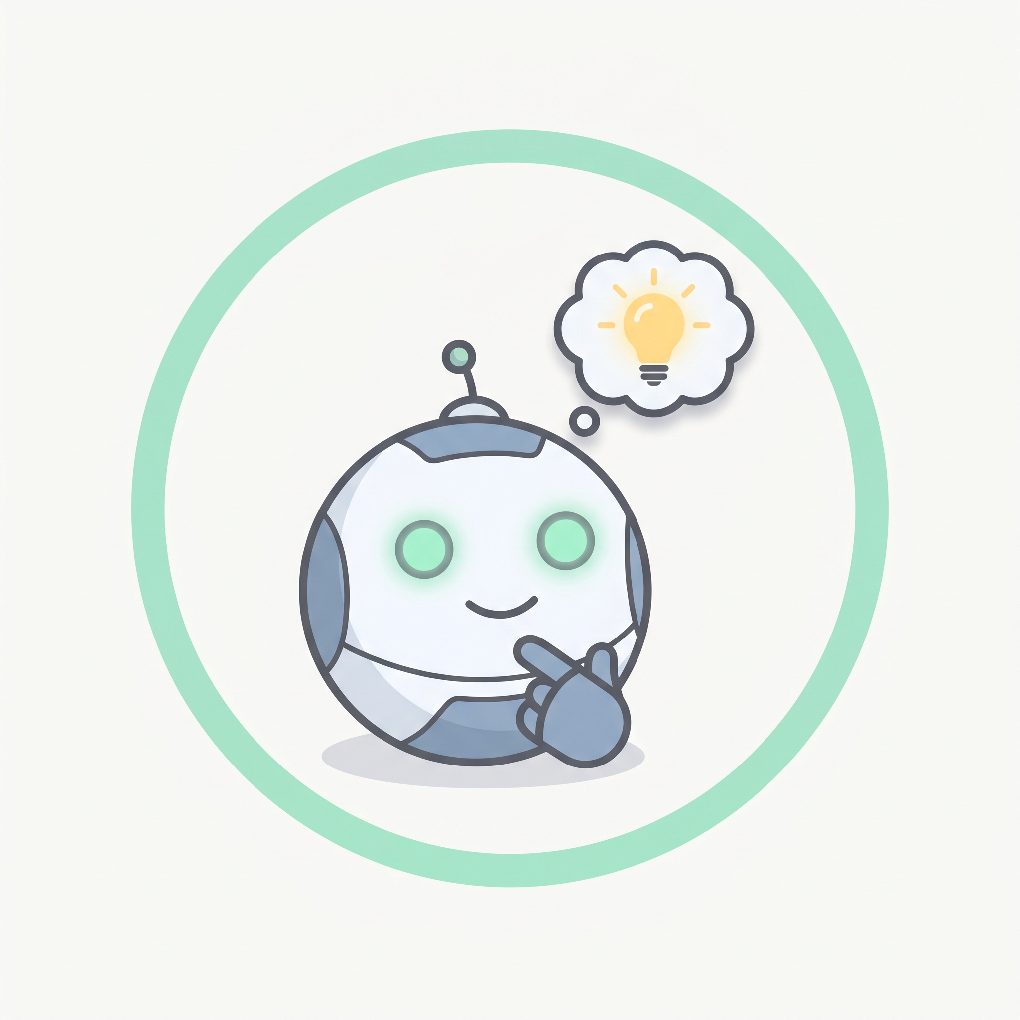 Pip with a small lightbulb floating above its head in a soft mint circular badge.