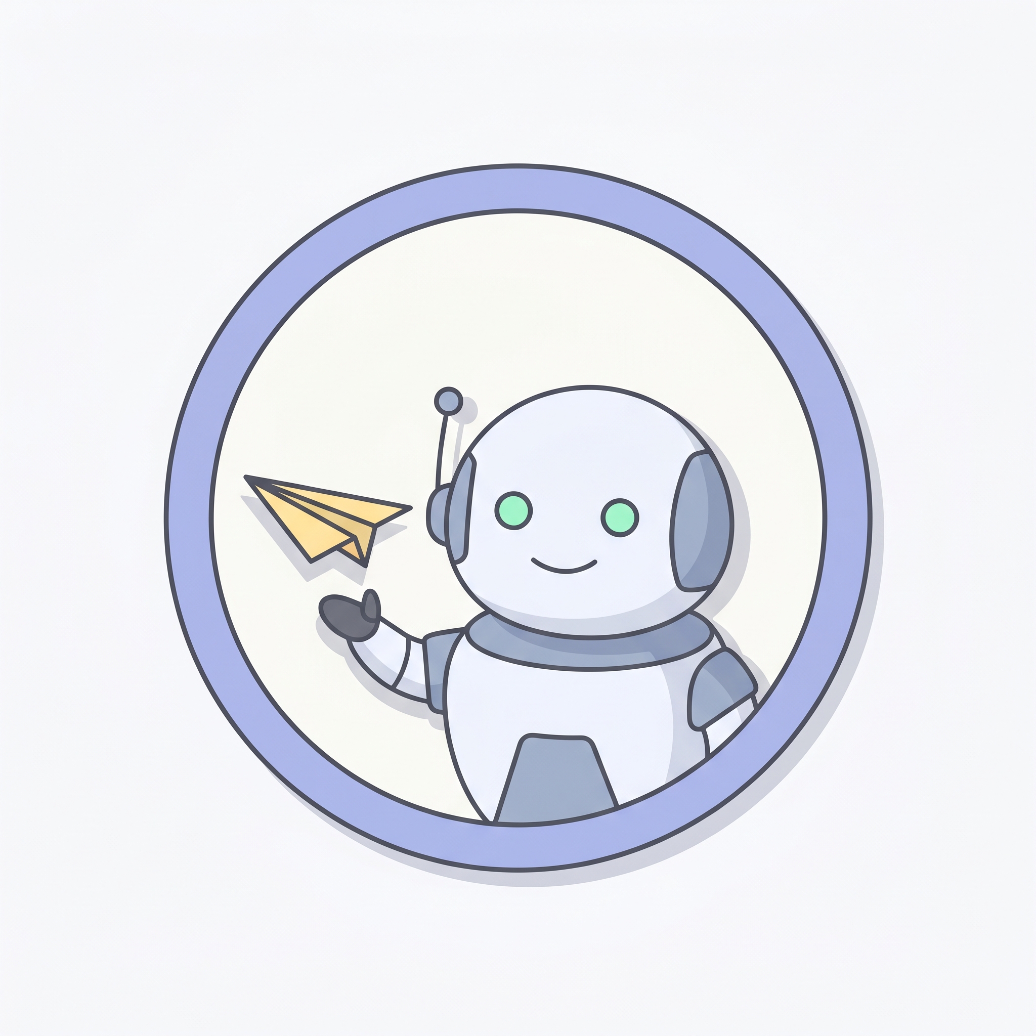 Pip releasing a small paper airplane in a soft purple circular badge.