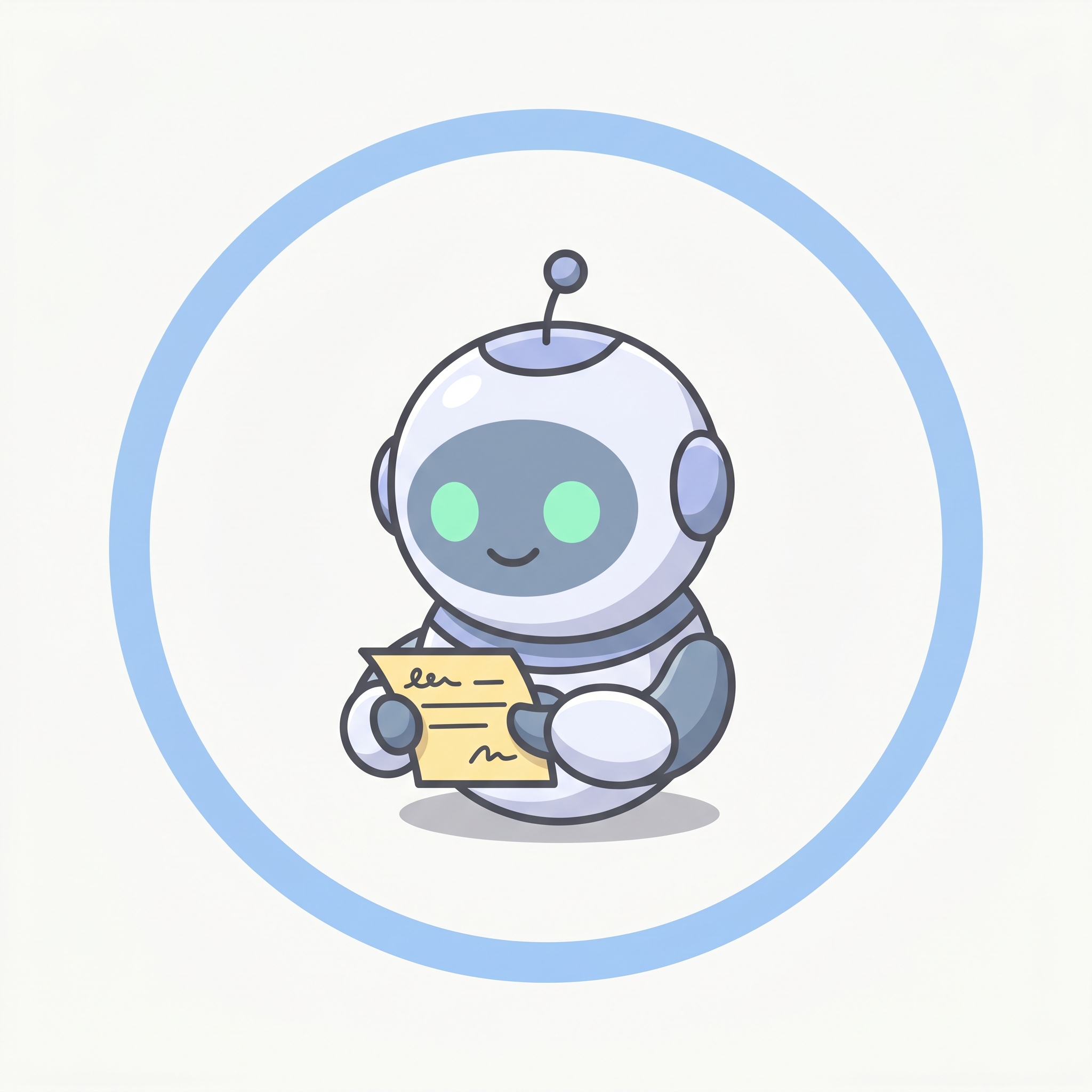 Pip reading a small piece of paper, in a soft blue circular badge.