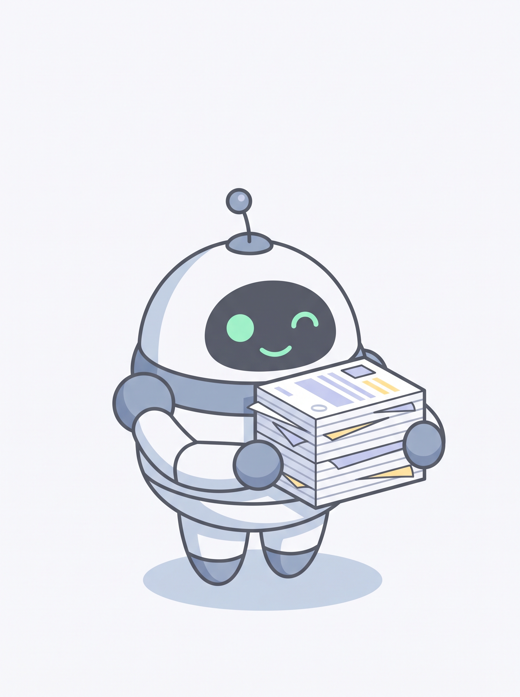 Pip holding a neat stack of clean labelled papers.