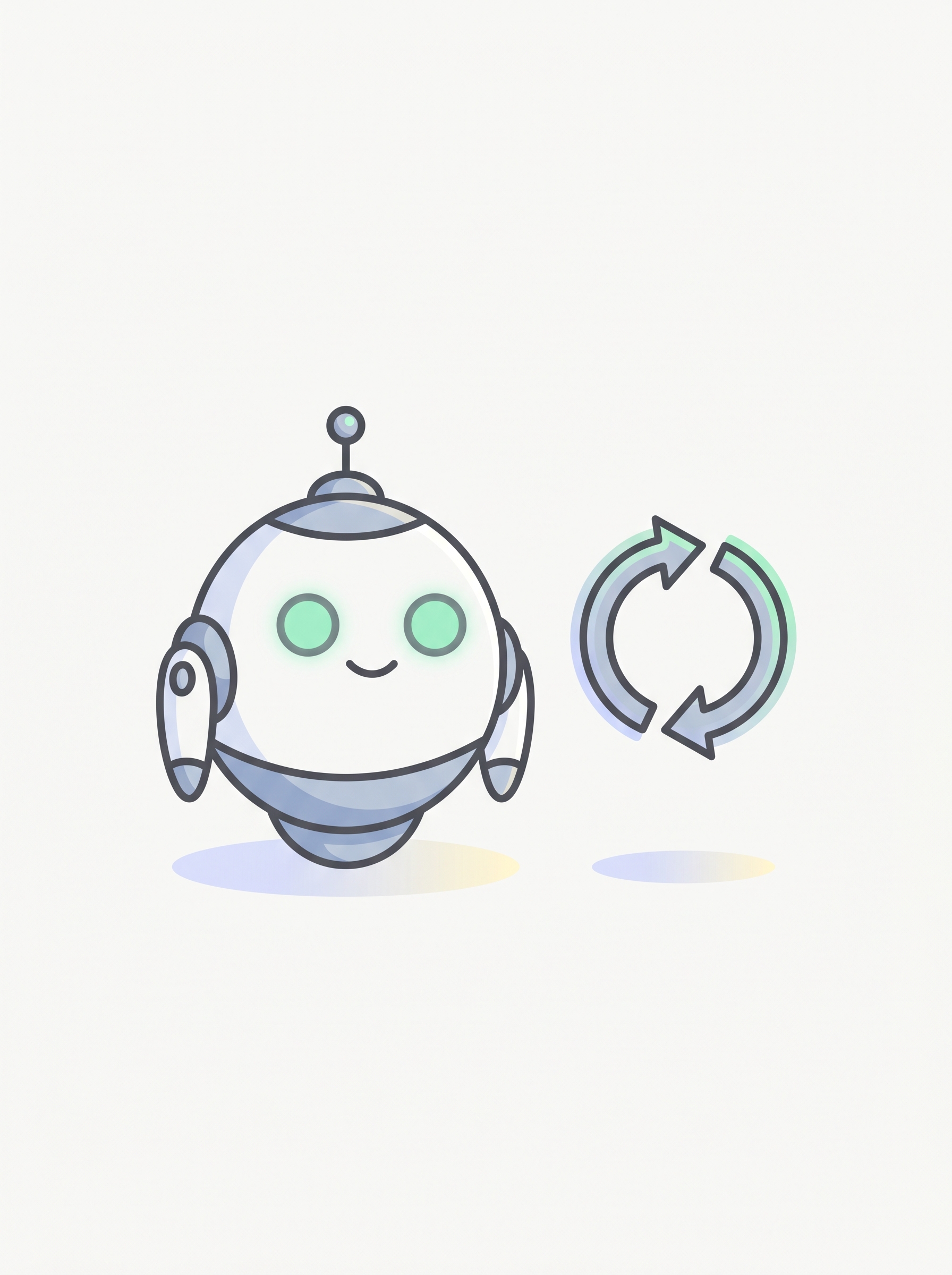 Pip beside a small floating loop-arrow icon.