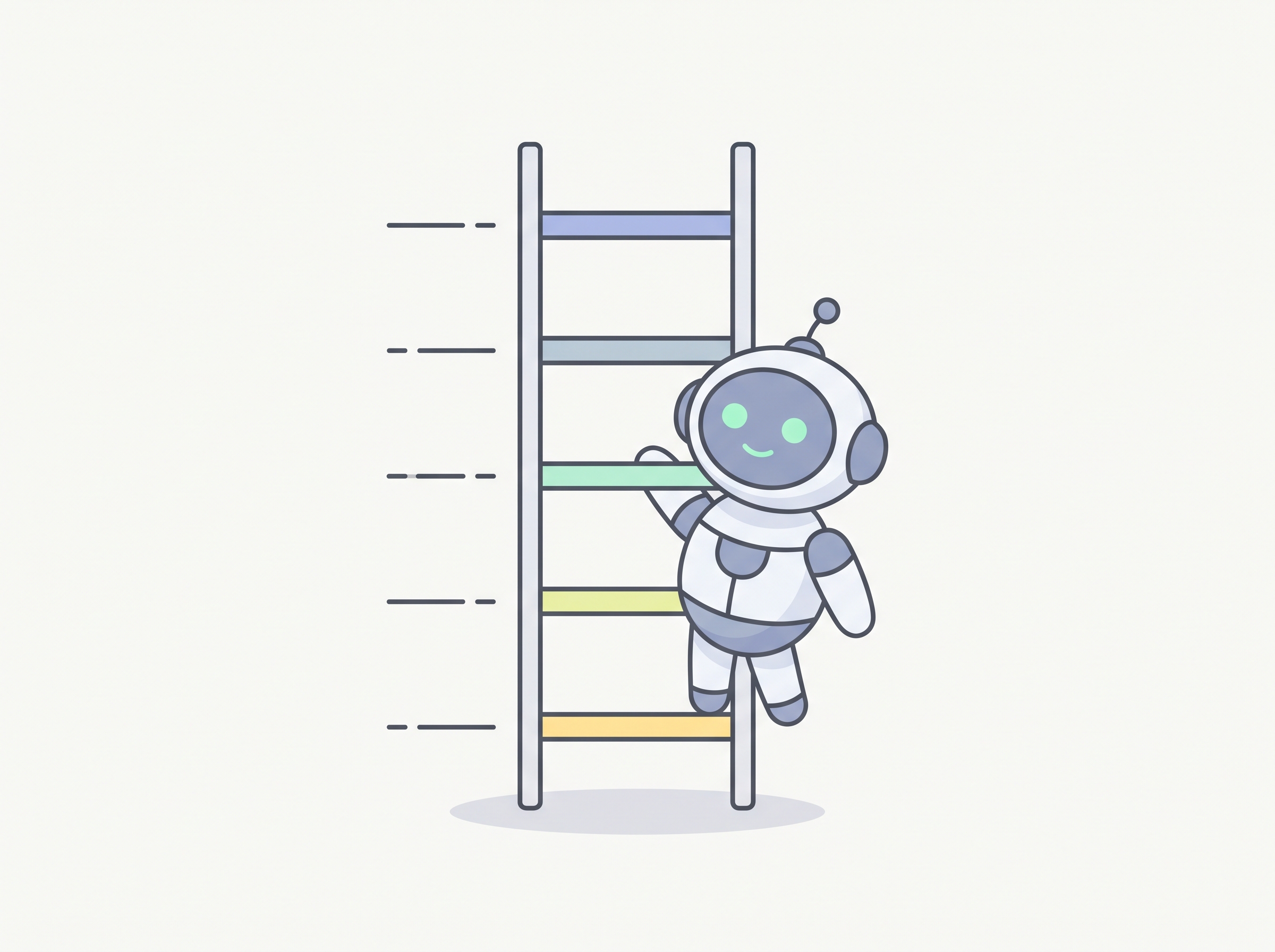 A small ladder with five rungs, Pip climbing up.