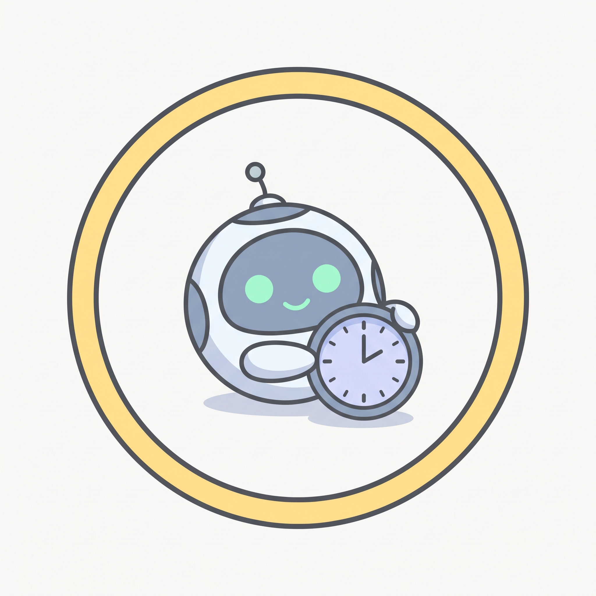 Pip holding a small wall clock.