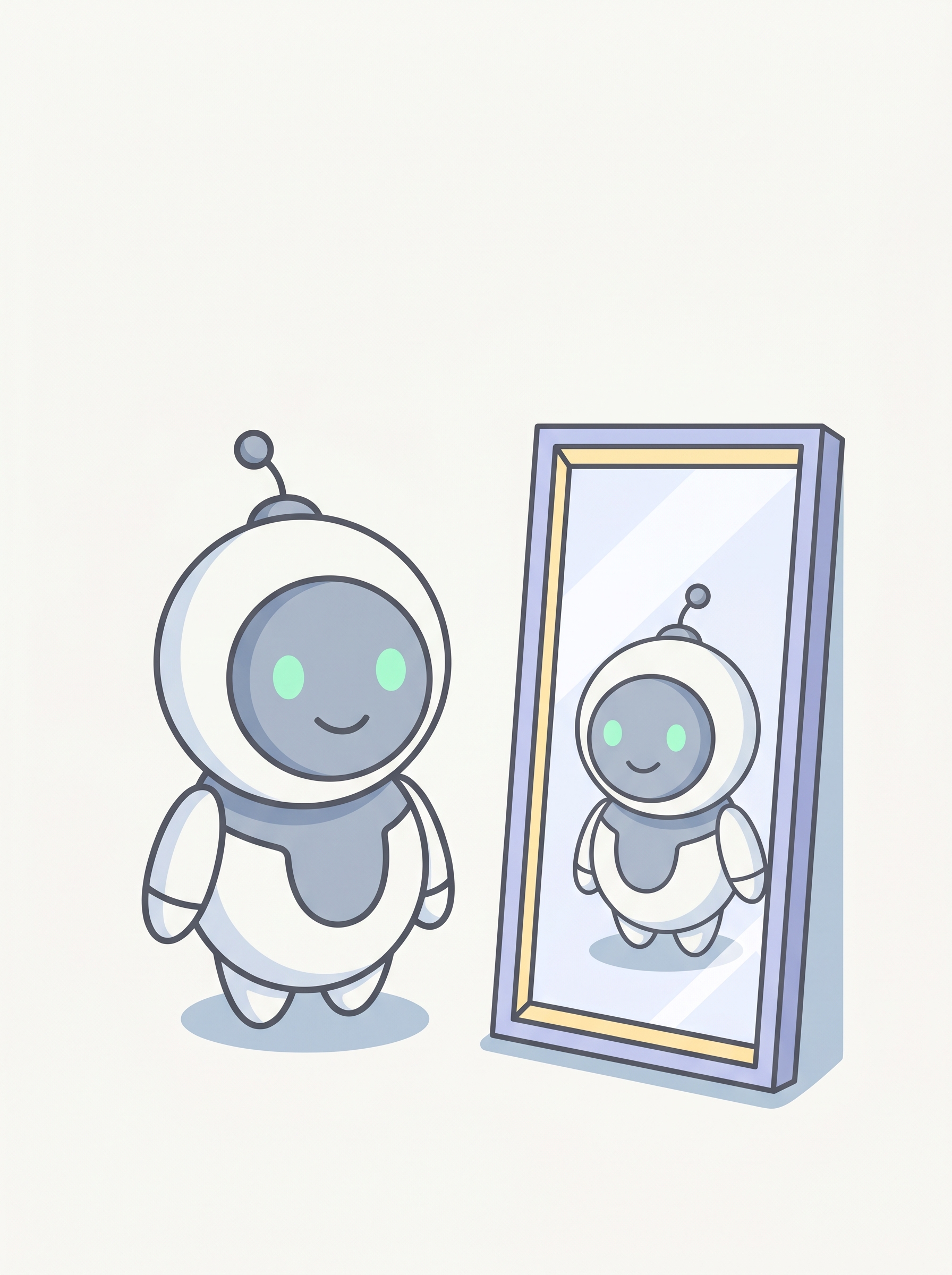 Pip beside a small reflection of itself drawn on a mirror.
