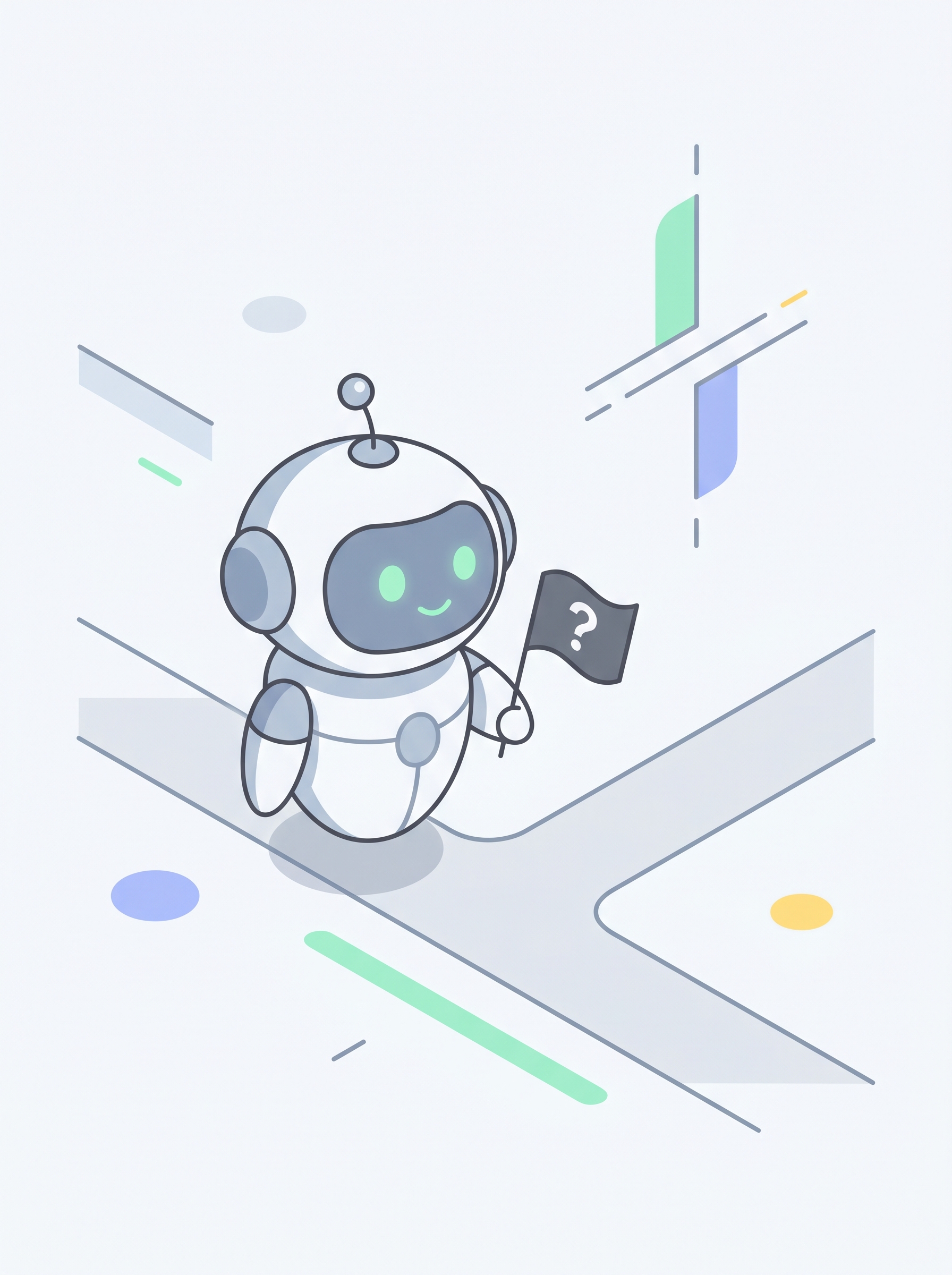 Pip at a small fork in a path holding a question-mark flag.