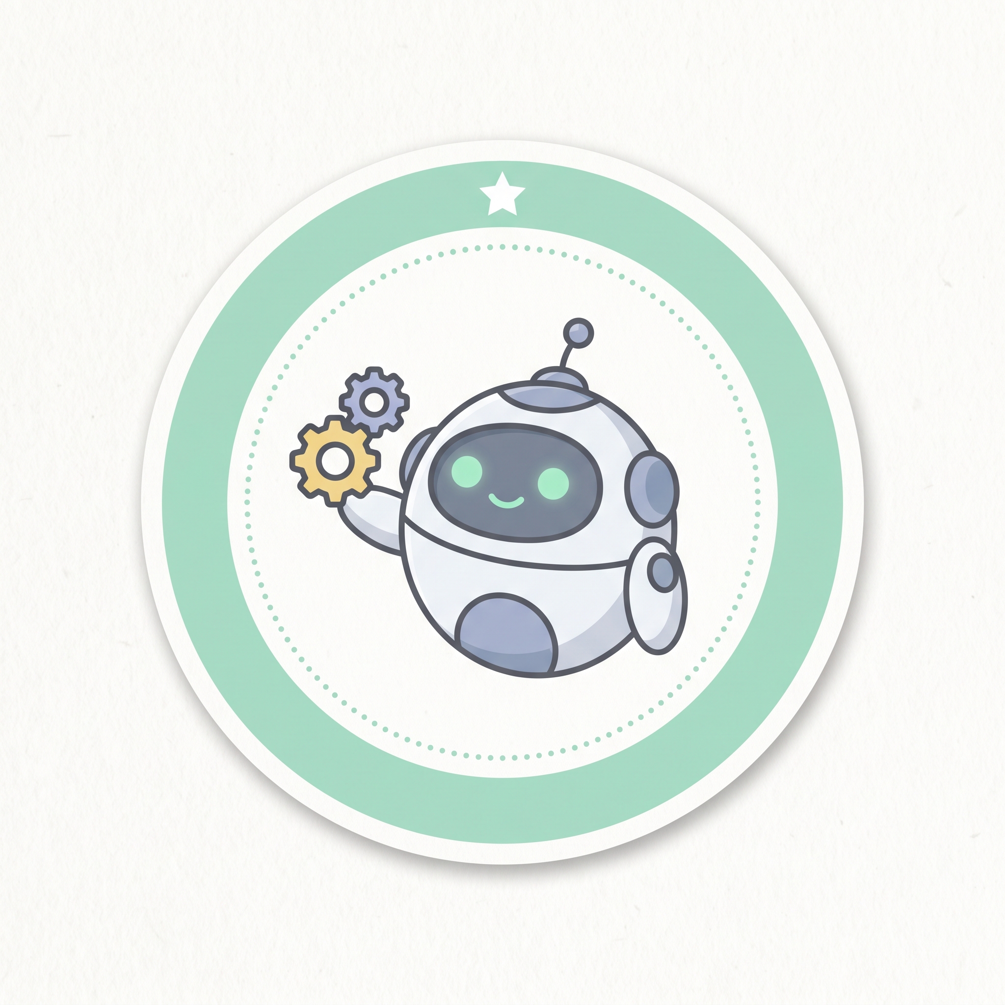 Anatomy Apprentice sticker — Pip in a mint ring holding a small gear.