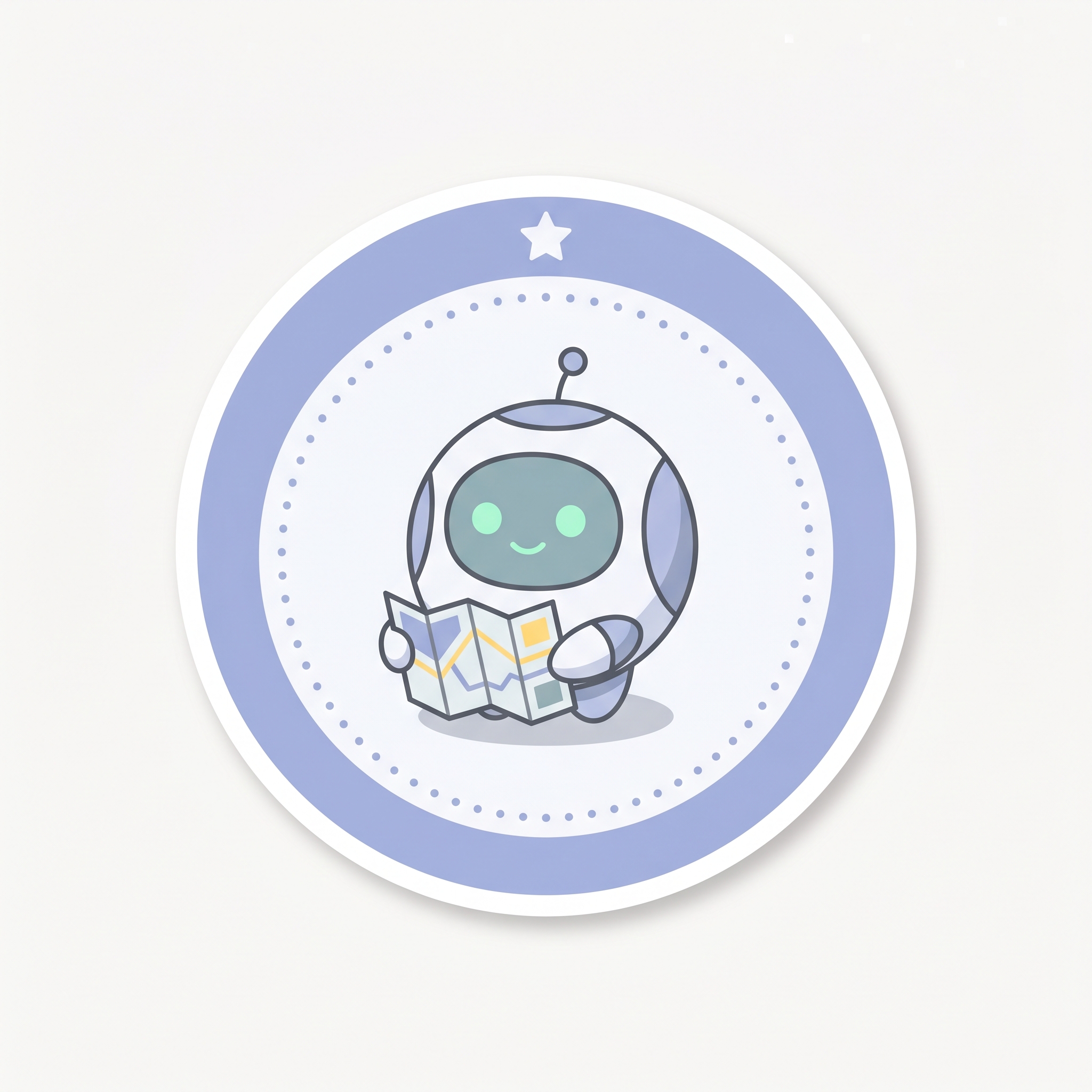 Business Scout sticker — Pip in a periwinkle ring holding a small map.