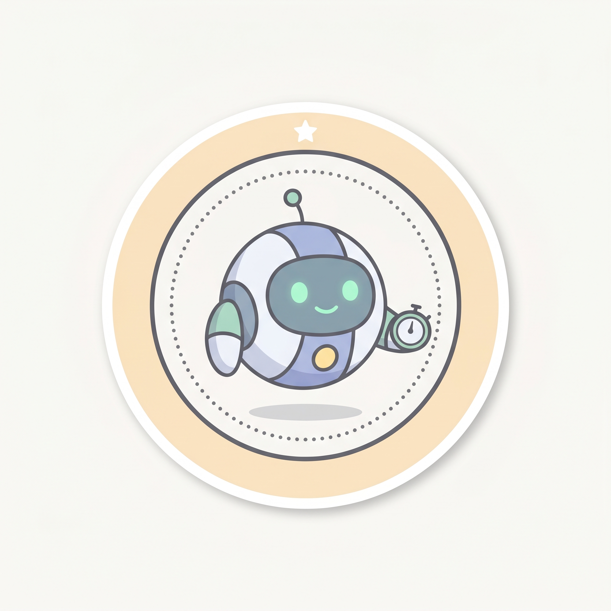 Operator sticker — Pip with a stopwatch in a warm-cream ring.