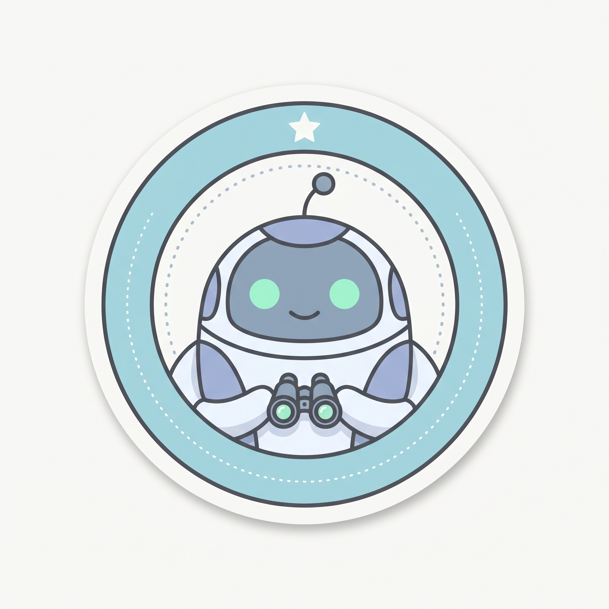 Pattern Spotter sticker — Pip with binoculars in a cyan ring.