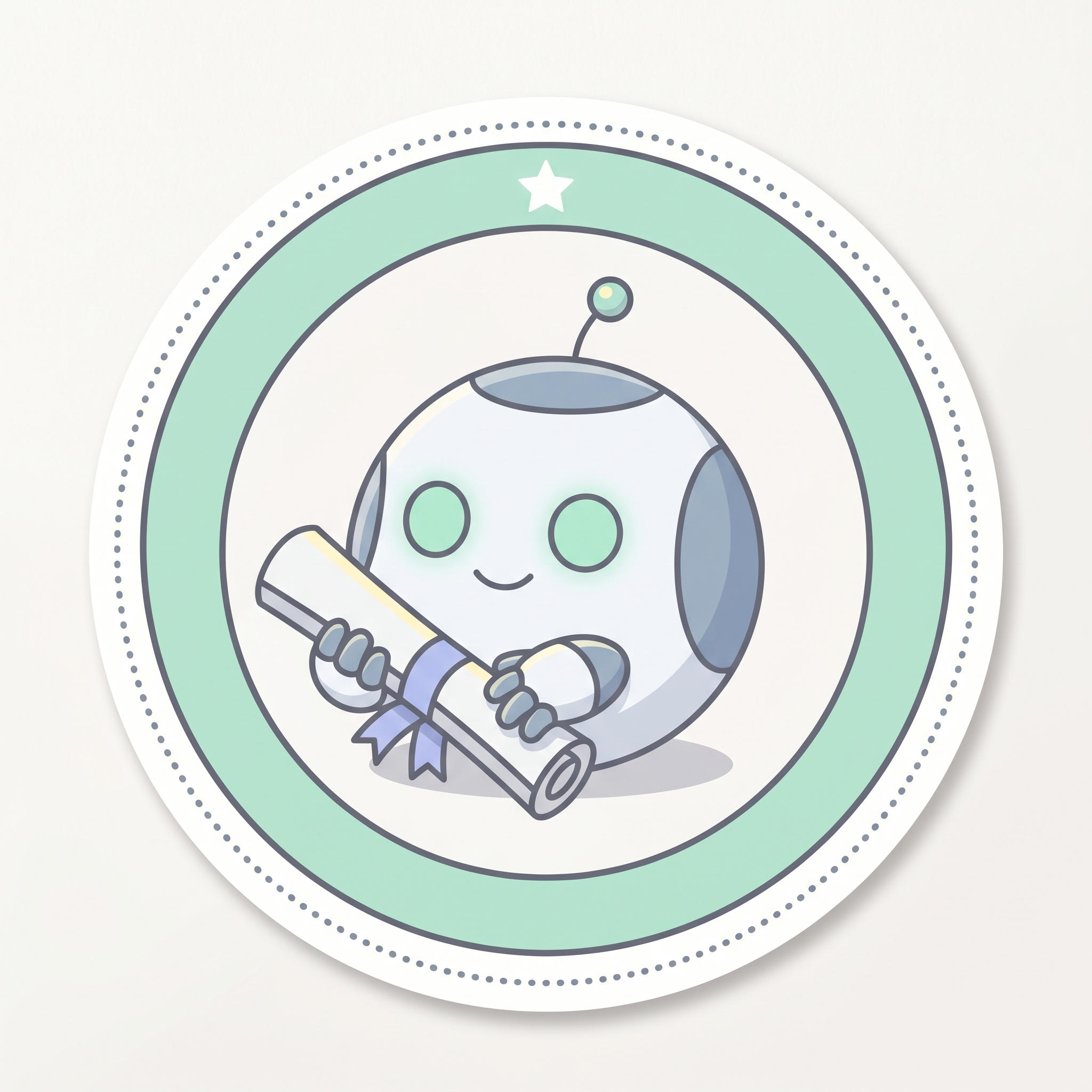 Spec Author sticker — Pip holding a finished scroll, mint double-ring border.