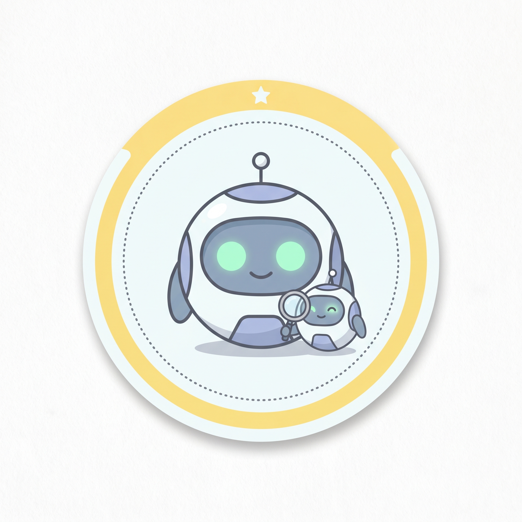 Wise Picker sticker — Pip with a magnifier in a yellow ring.